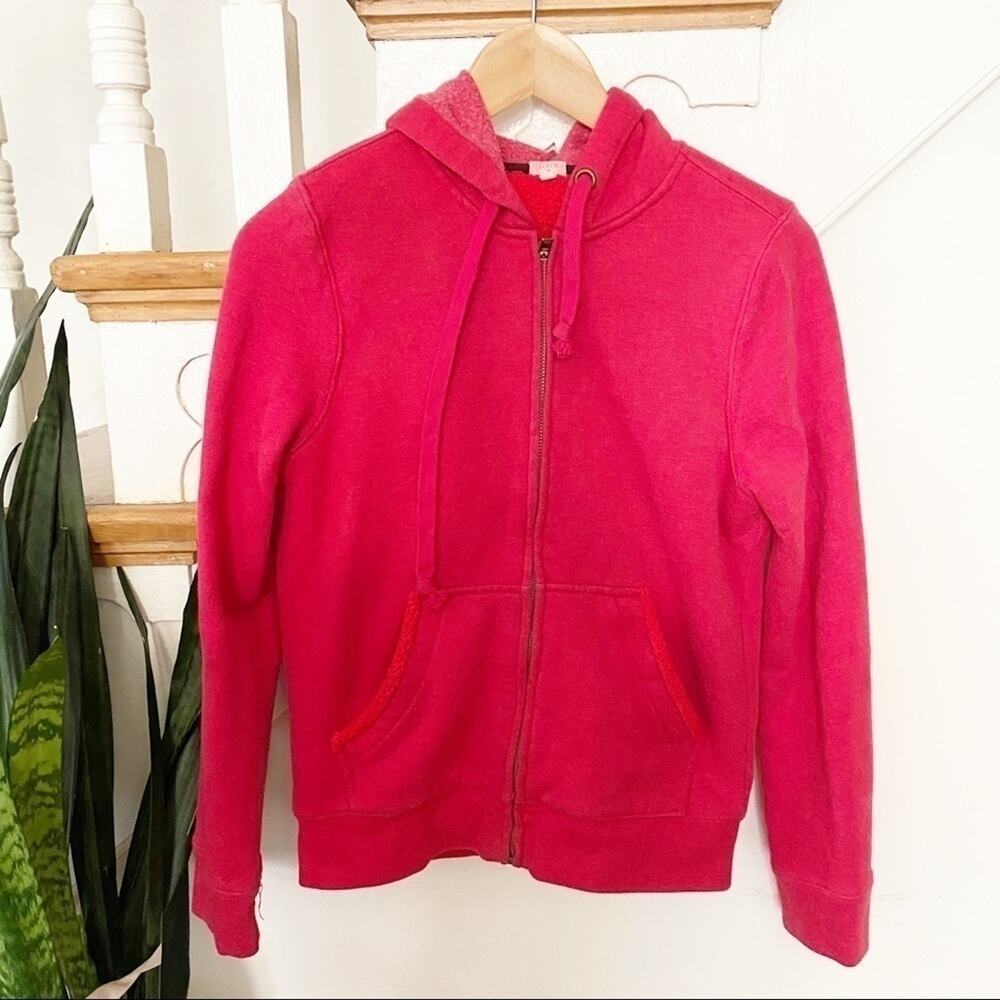 J.Crew coral color fleece inside hooded zip up S